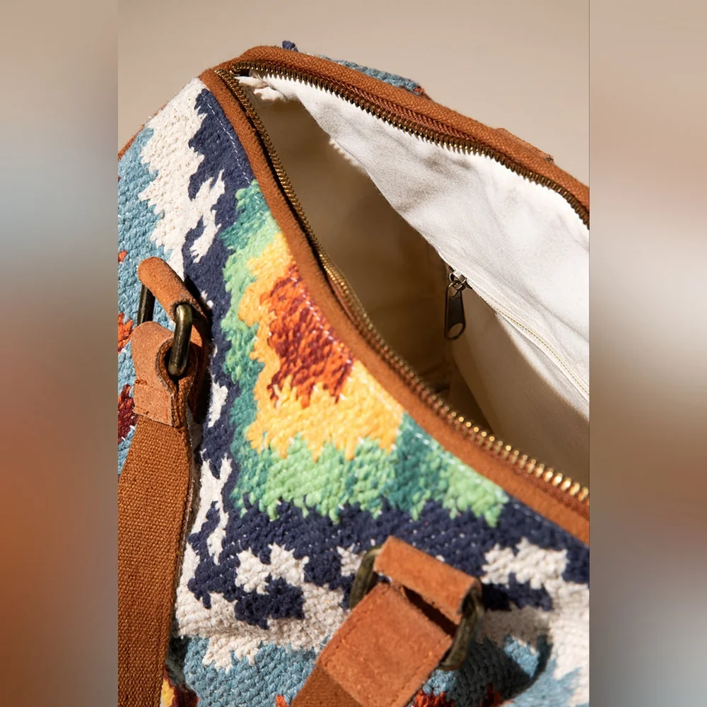 Handmade Boho Chic Satchel / Boston Bag - Navajo Aztec Inspired Design - Picture 7 of 10